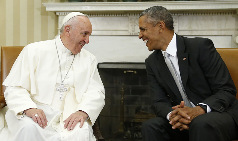 U.S. President Barack Obama meets with Pope Francis in the Oval Office of the White House in Washington on September 23, 2015. The pontiff is on his first visit to the United States. Photo courtesy of REUTERS/Jonathan Ernst