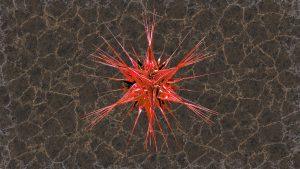 A red spiky object is in the center.